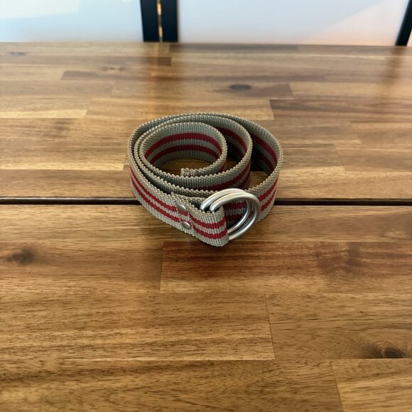 Y2K Woven Fabric Belt D-Ring Gray / Red Stripe Grunge Gorp Adjustable - Picture 2 of 12